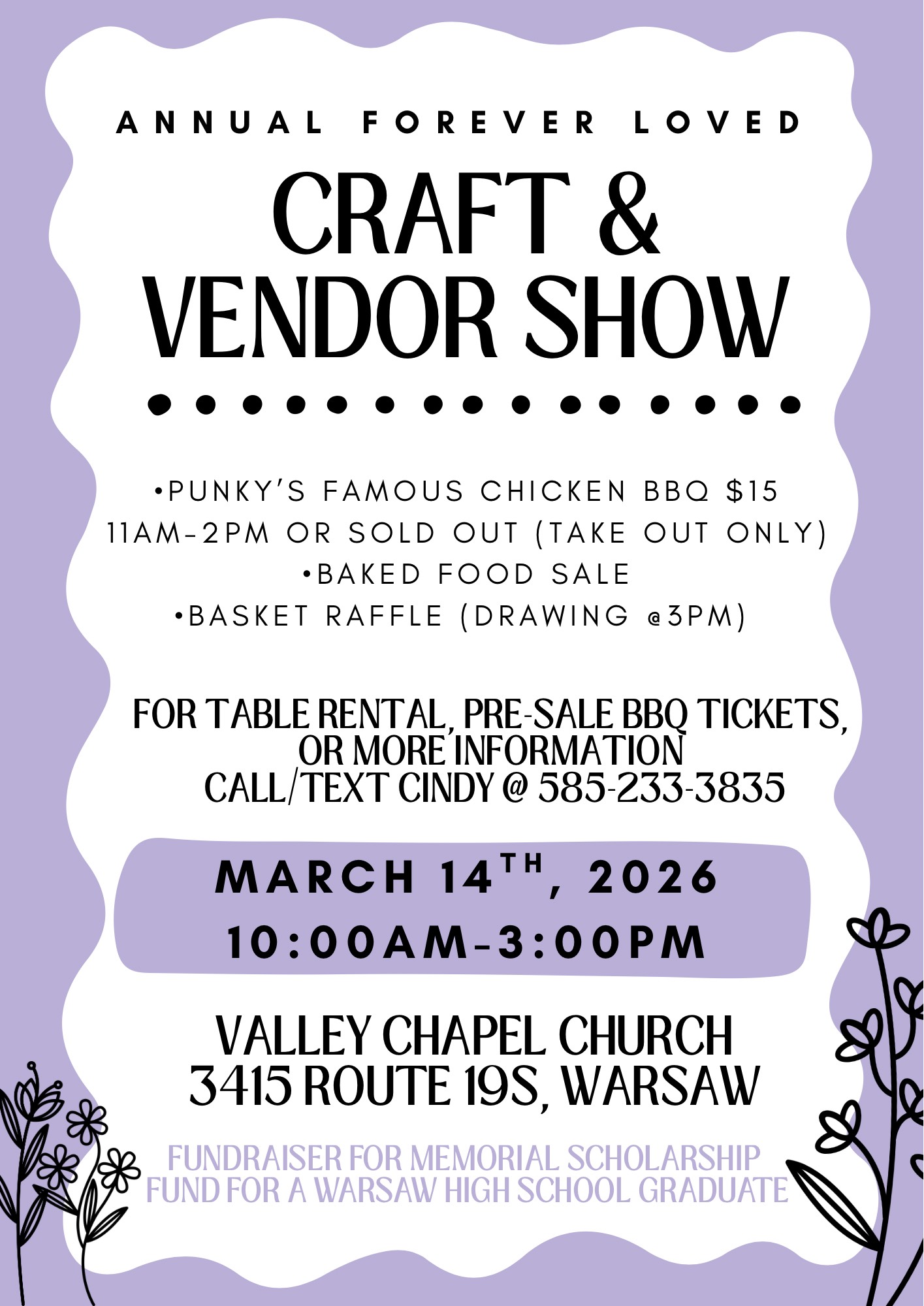 Annual Craft & Vendor Show, Chicken BBQ, Baked Food Sale and Basket Raffle