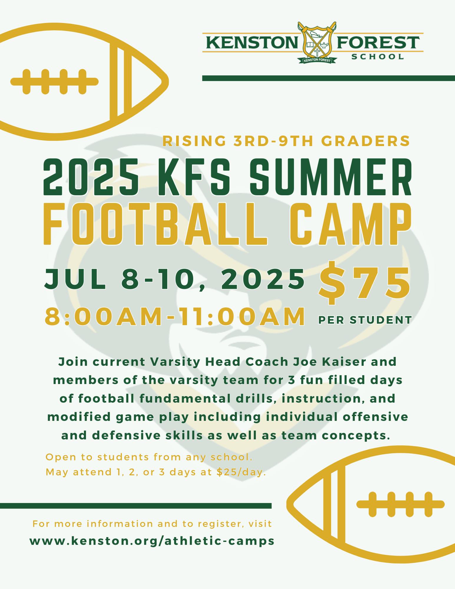 Kenston - We're excited to announce the 2025 KFS Football Camp this ...