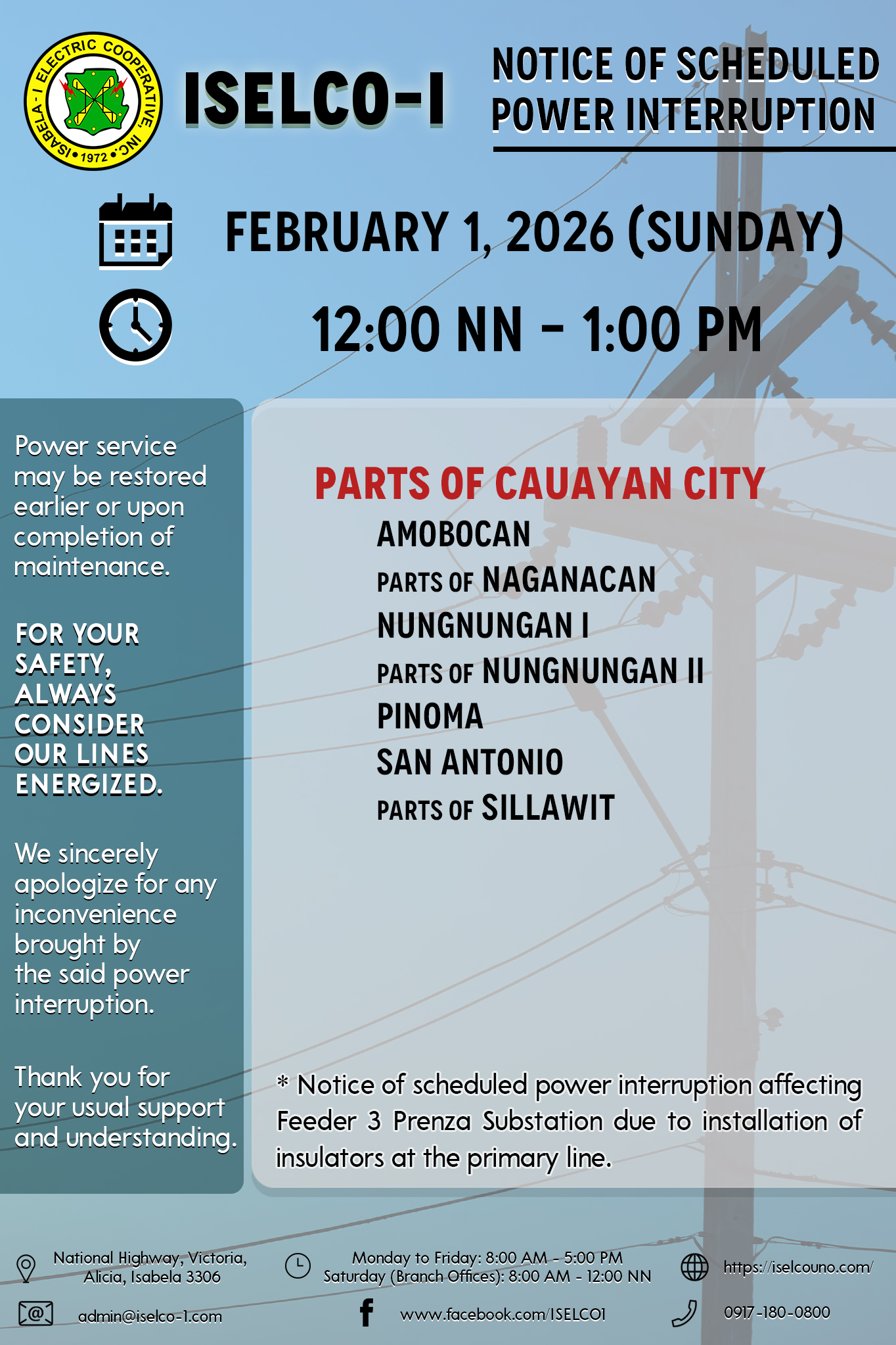 Isabela - 💡𝐍𝐎𝐓𝐈𝐂𝐄 𝐎𝐅 𝐒𝐂𝐇𝐄𝐃𝐔𝐋𝐄𝐃 𝐏𝐎𝐖𝐄𝐑 𝐈𝐍𝐓𝐄𝐑𝐑𝐔𝐏𝐓𝐈𝐎𝐍 𝟎𝟏 𝐅𝐄𝐁𝐑𝐔𝐀𝐑𝐘 𝟐𝟎𝟐𝟔 ...
