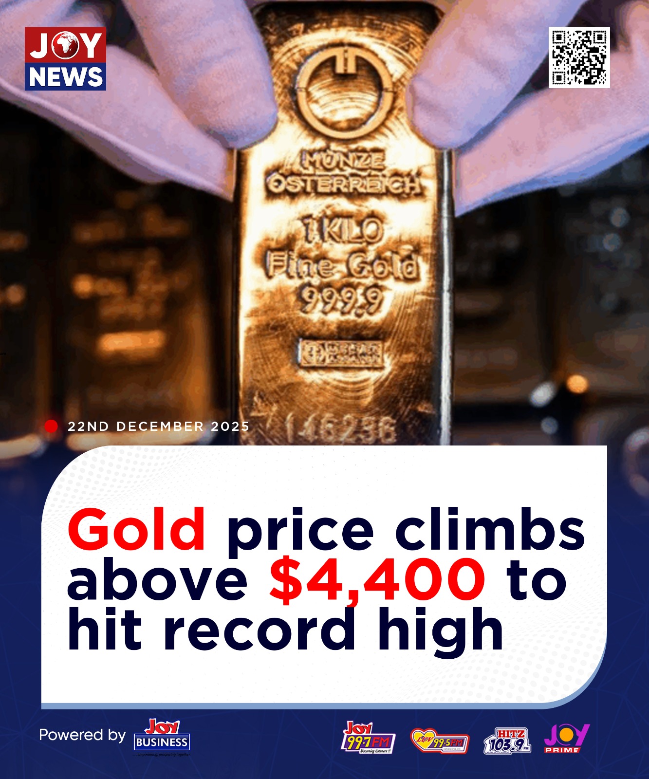 JoyNews - Gold price climbs above $4,400 to hit record high Details ...