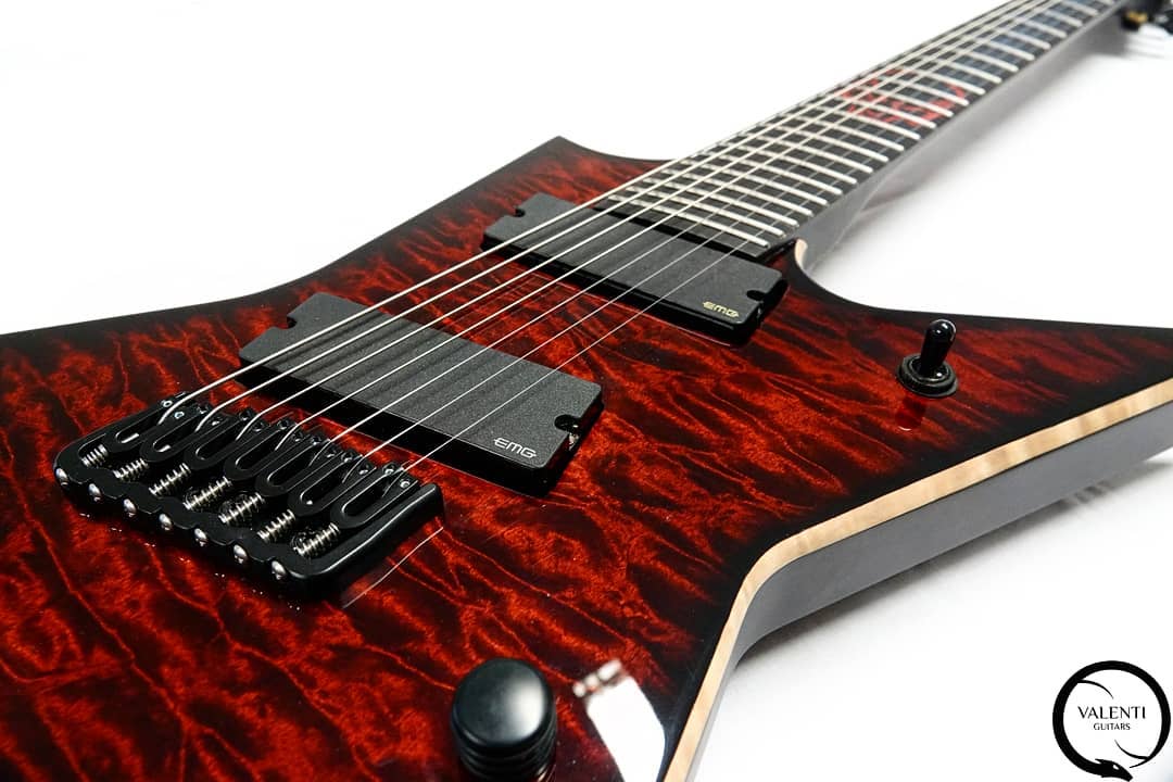 Valenti Guitars Explorer type 7 String Multiscale. Pics Via
