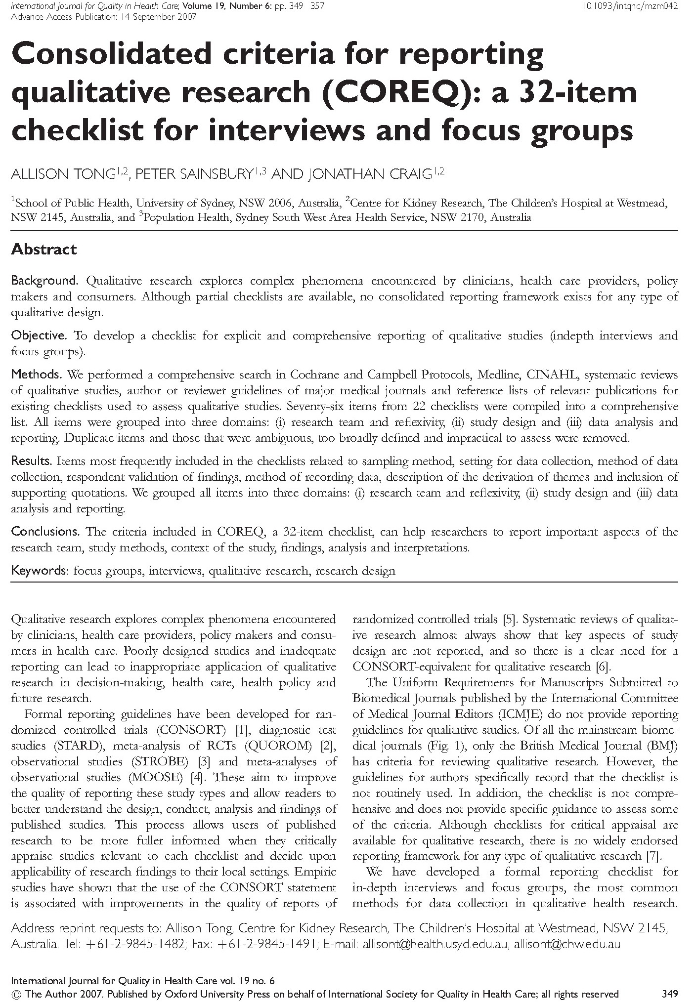ACE - Consolidated criteria for reporting qualitative research (COREQ ...
