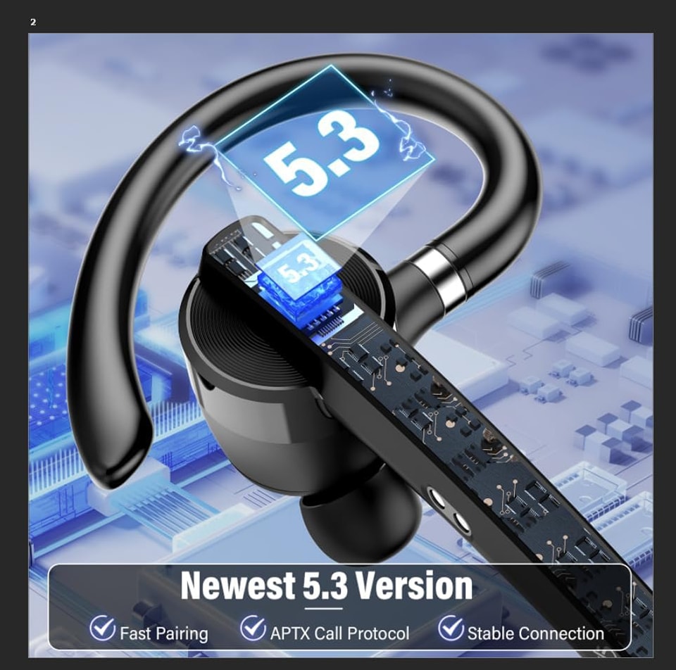 Oreillette Bluetooth 5.3 Mono - 90h Autonomie - Réduction De Bruit ENC - Connexion Double Appareil