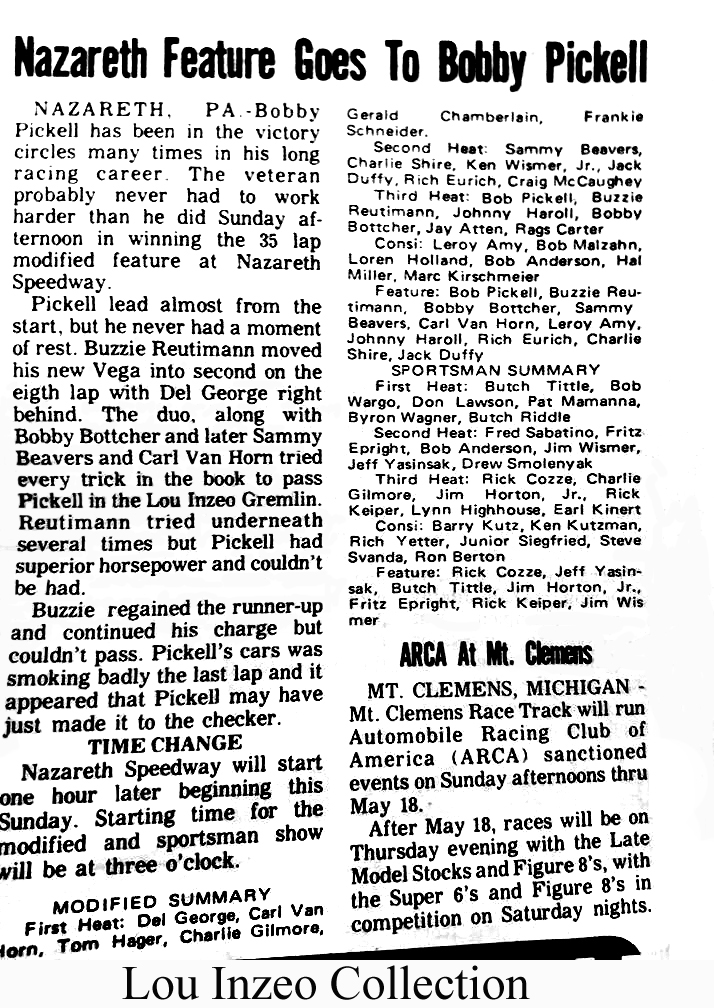 Nazareth - Bobby Pickell wins Nazareth feature in the Lou Inzeo #80 ...