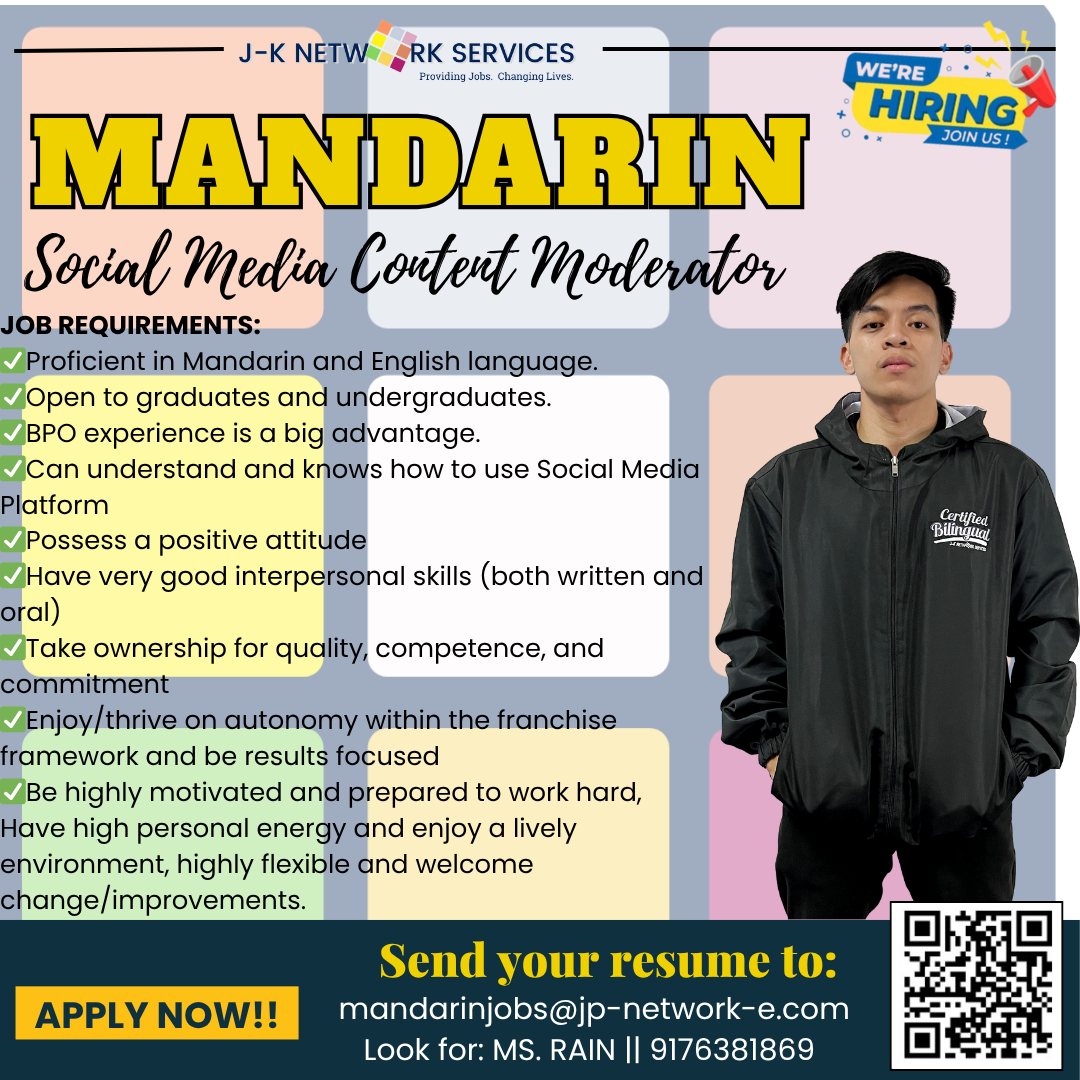 J-K - ‼️ WE'RE HIRING ‼️ Mandarin Social Media Content Moderator ...