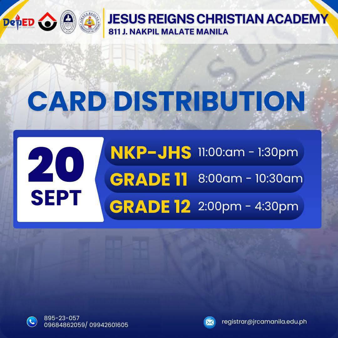 📢 Card Distribution Day... - Jesus Reigns Christian Academy | Facebook