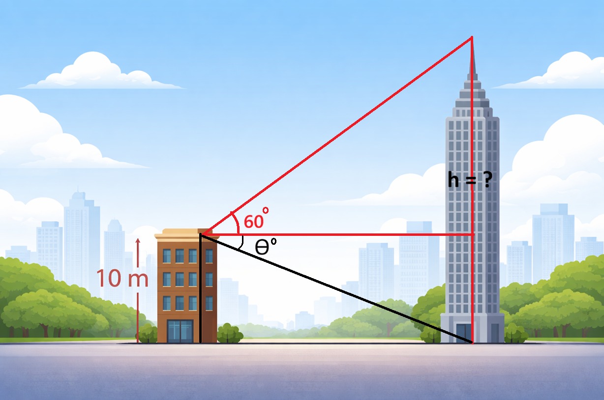 Algebra group | From the top of a building 10 m high, the angle of ...