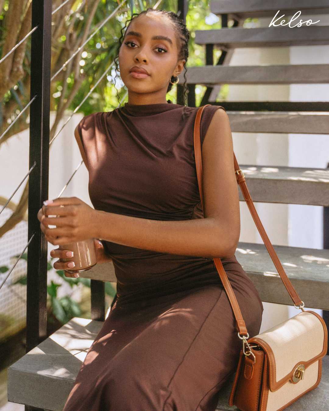 mocha ruched dress Mara Dress in Mocha