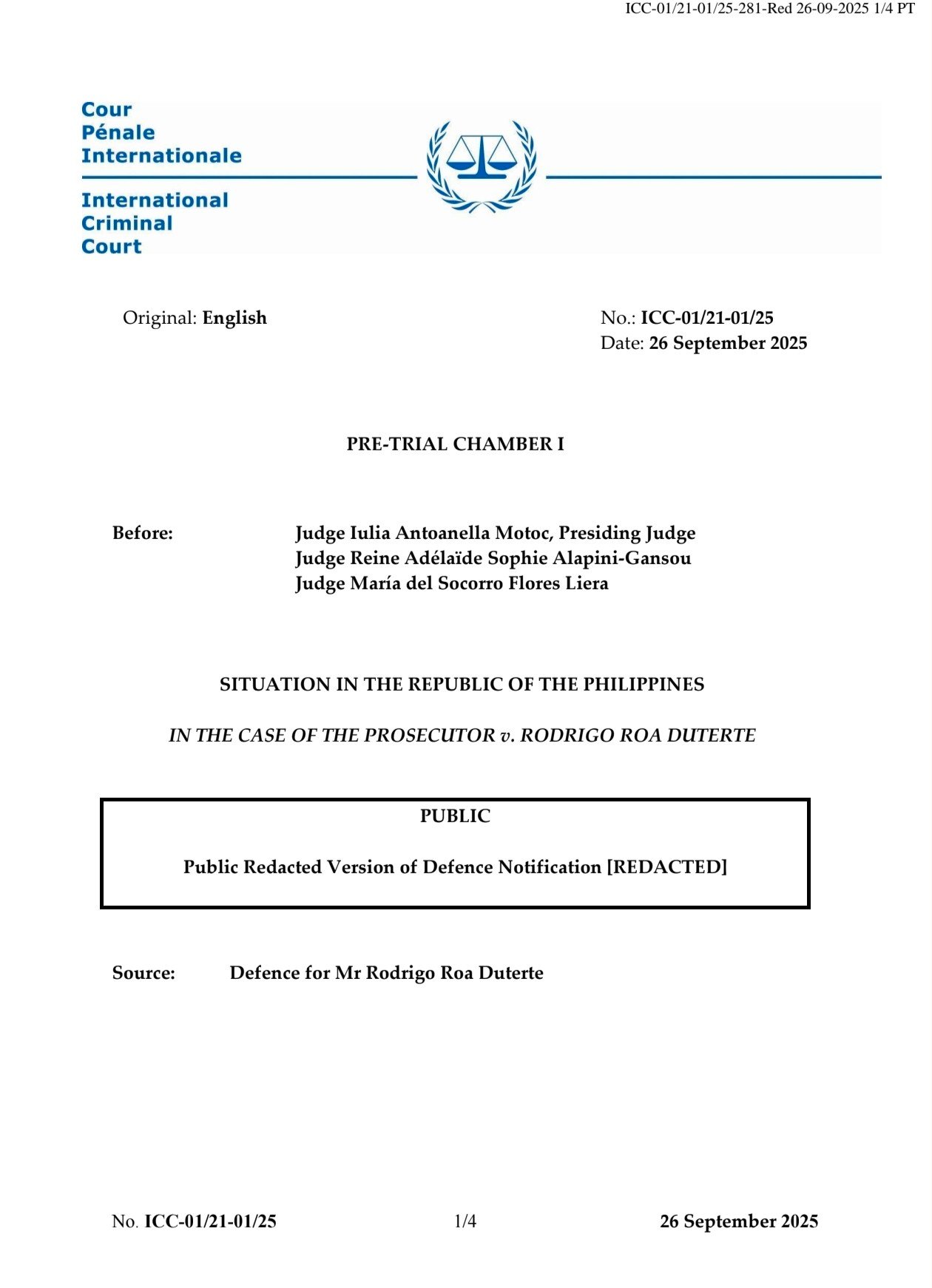 Nick - ICC Update Public Redacted Version of Defence Notification 26 ...