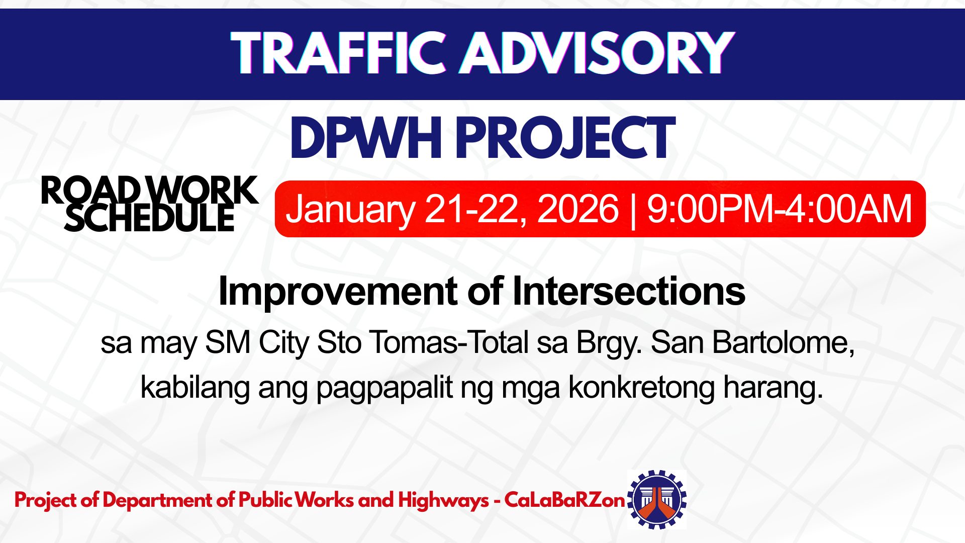 Lungsod - 𝗔𝗕𝗜𝗦𝗢 𝗦𝗔 𝗧𝗥𝗔𝗣𝗜𝗞𝗢 | Ang DPWH Region IV-A ay magsasagawa ng ...