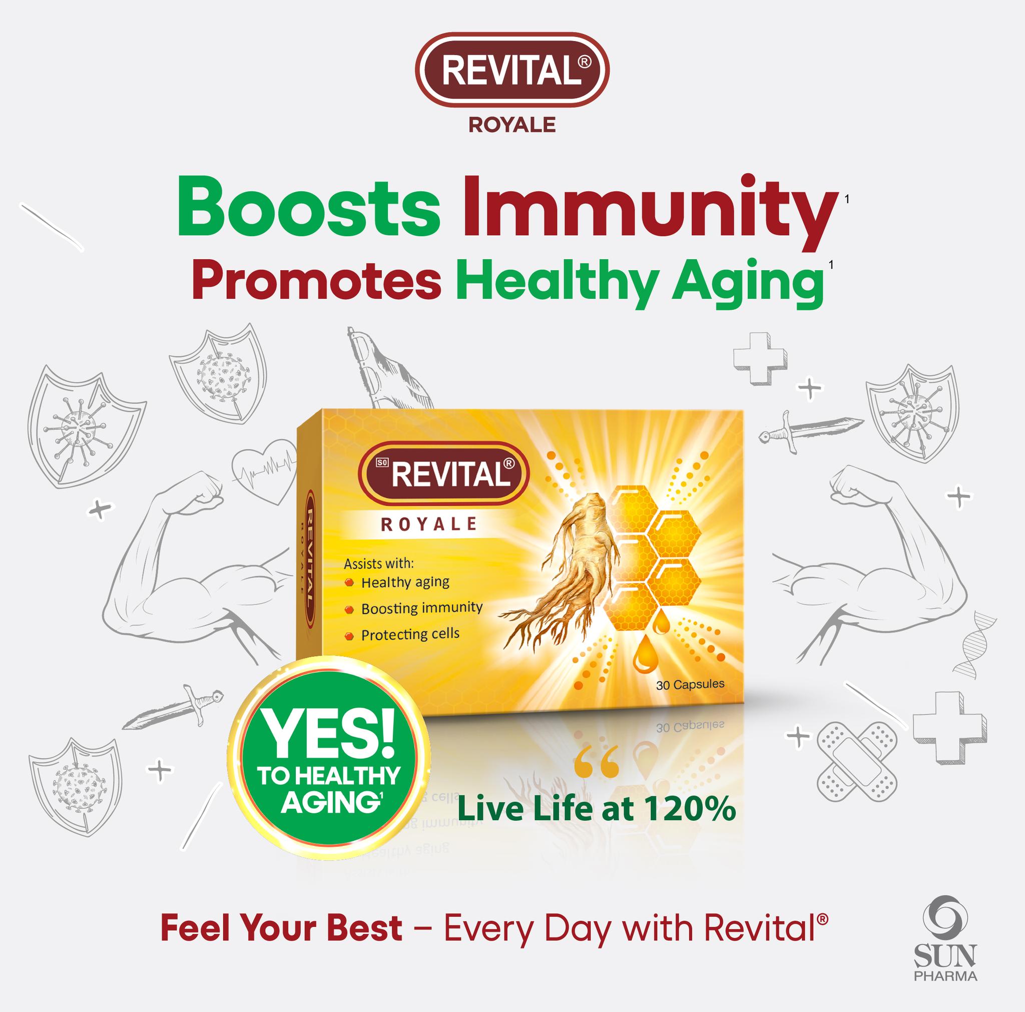 Say YES to healthy aging with Revital Royale! 🌟🐝 Powered by royal jelly and panax ginseng, just one capsule a day helps to: ✓ Boost immunity ✓ Promote healthy aging ✓ Support