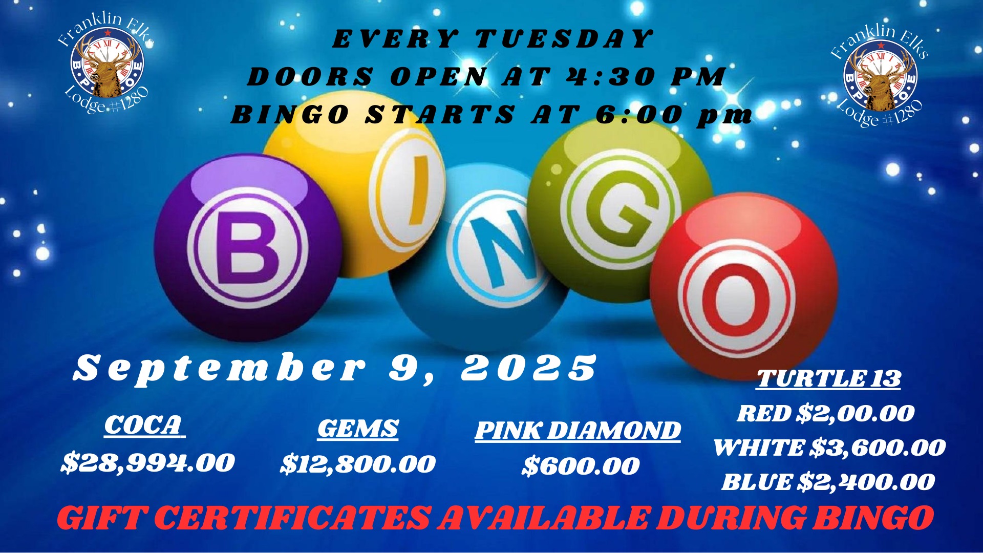 🎉 BINGO IS BACK! 🎉 Join... - Franklin Lodge Of Elks 1280 | Facebook