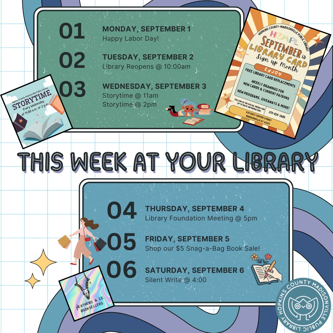 Hopkins - 🗓This week at your Library! 📖Storytime at 11am & 2pm 📇Library ...