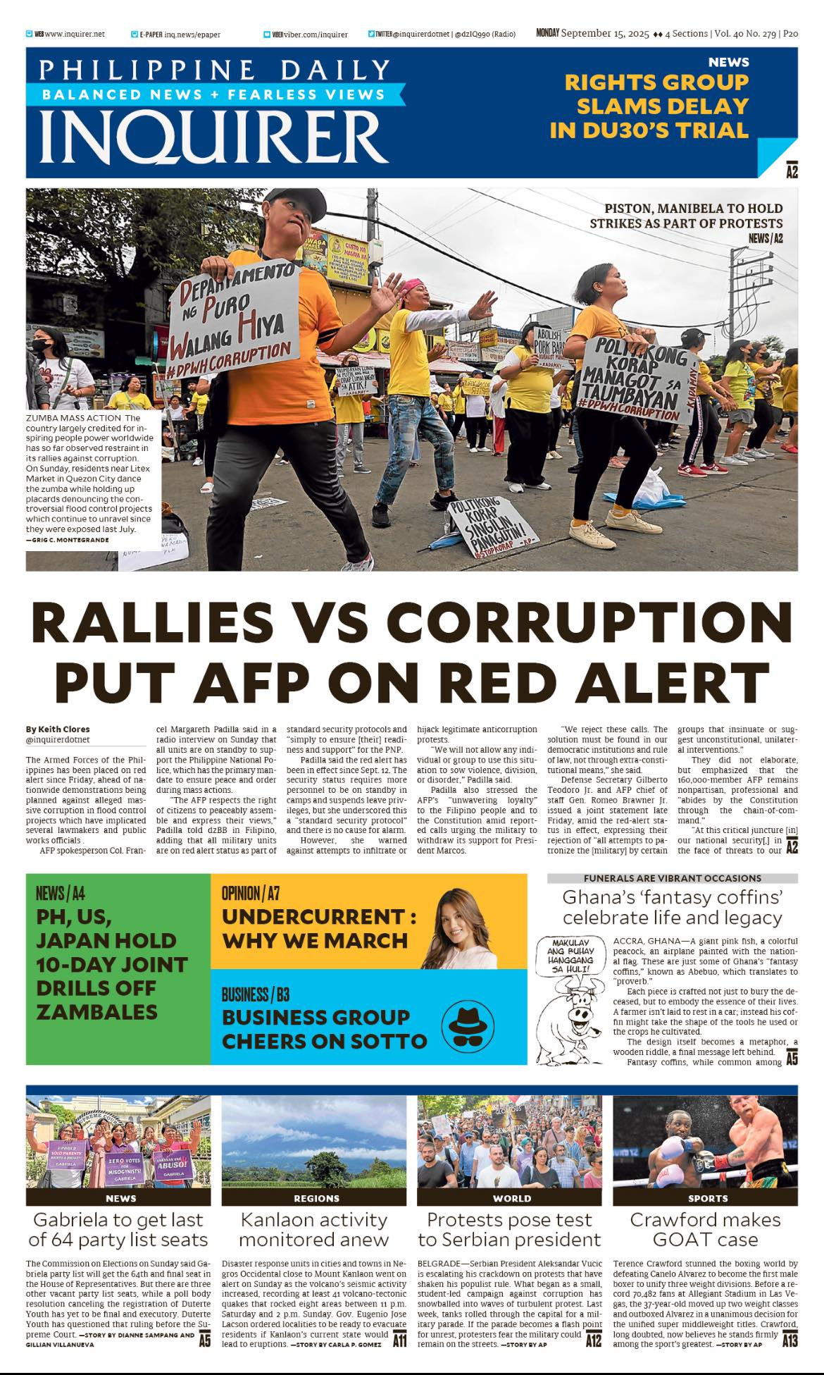 INQUIRER.net - Today's Inquirer front page (September 15,... | Facebook