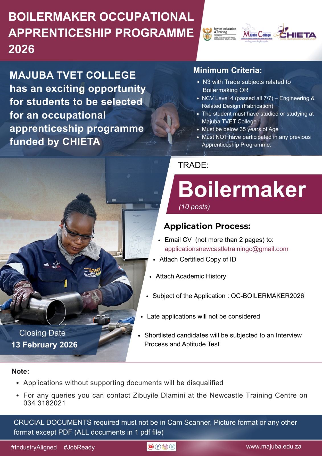 Majuba - 𝐁𝐨𝐢𝐥𝐞𝐫𝐦𝐚𝐤𝐞𝐫 𝐎𝐜𝐜𝐮𝐩𝐚𝐭𝐢𝐨𝐧𝐚𝐥 𝐀𝐩𝐩𝐫𝐞𝐧𝐭𝐢𝐜𝐞𝐬𝐡𝐢𝐩 𝐏𝐫𝐨𝐠𝐫𝐚𝐦𝐦𝐞 𝟐𝟎𝟐𝟔 Majuba ...