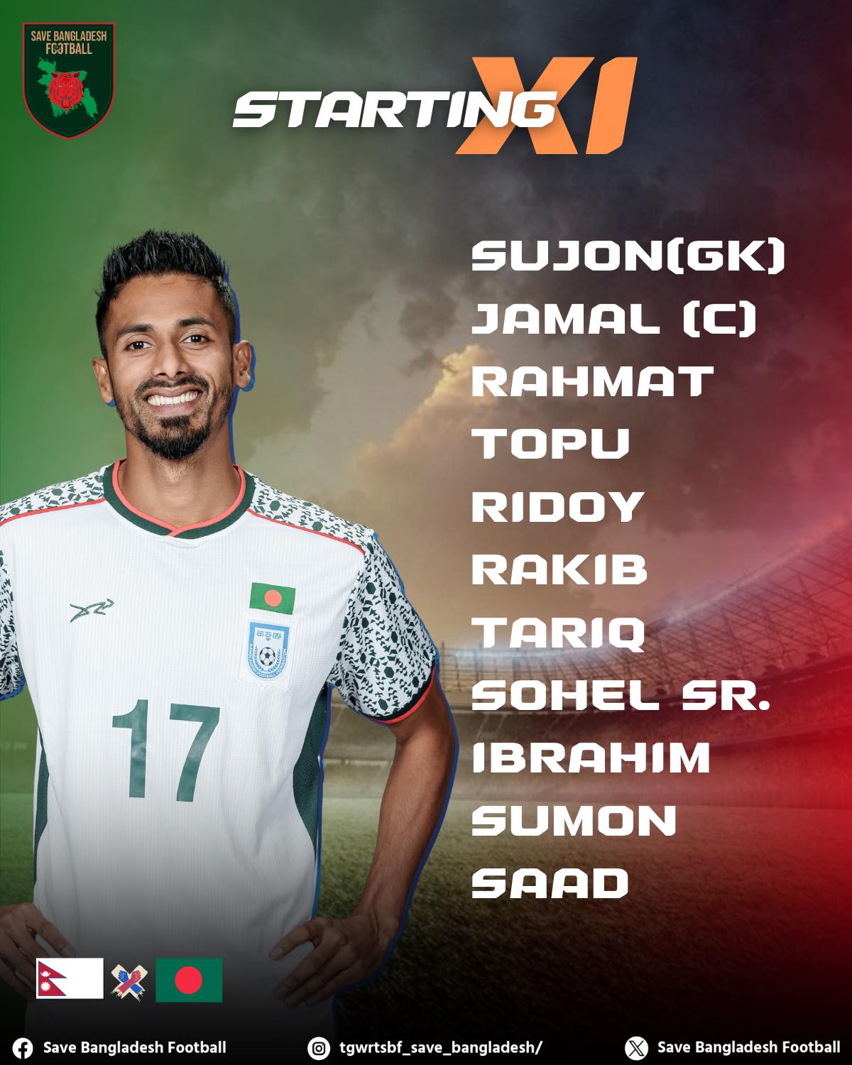 🚨 Starti XI against Nepal‼️... - Save Bangladesh Football | Facebook