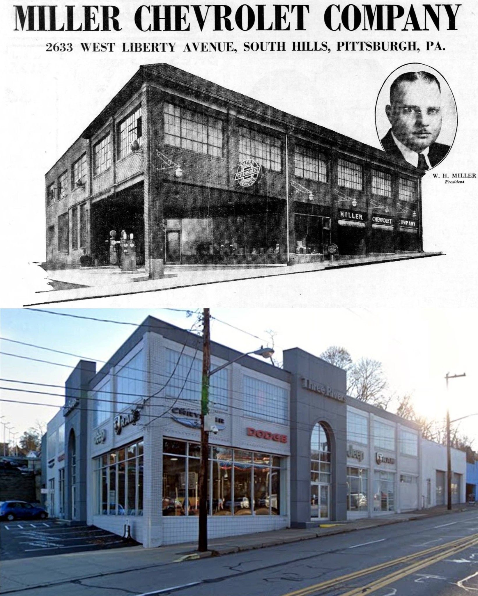 Brookline - Newspaper clip showing Miller Chevrolet Company, located at ...