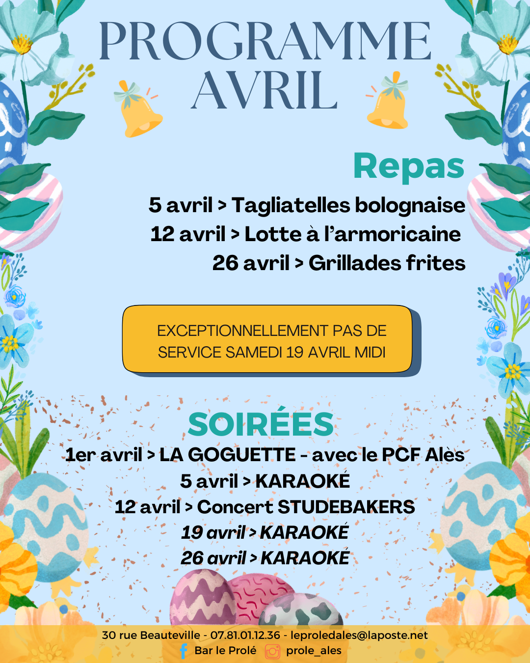 Bar - [PROGRAMME] 📍 Voici le programme du mois d'avril au Bar le Prolé ...