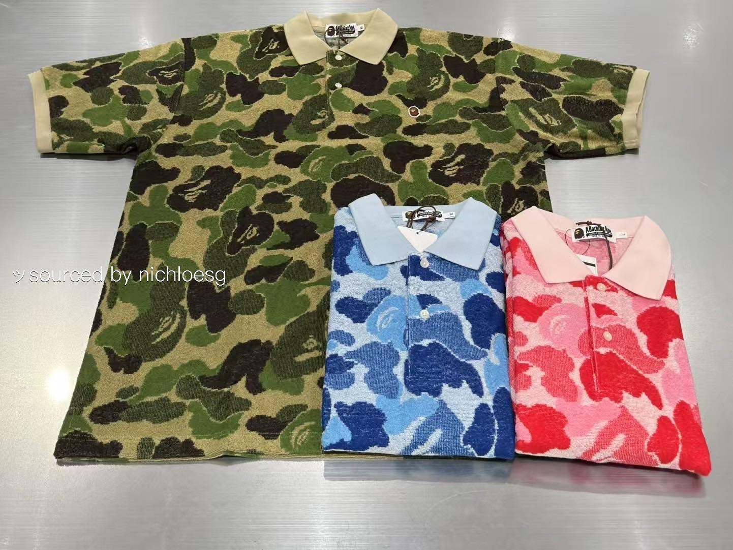 Bape abc camo pile jacquard relaxed fit polo shirt, mens $289 