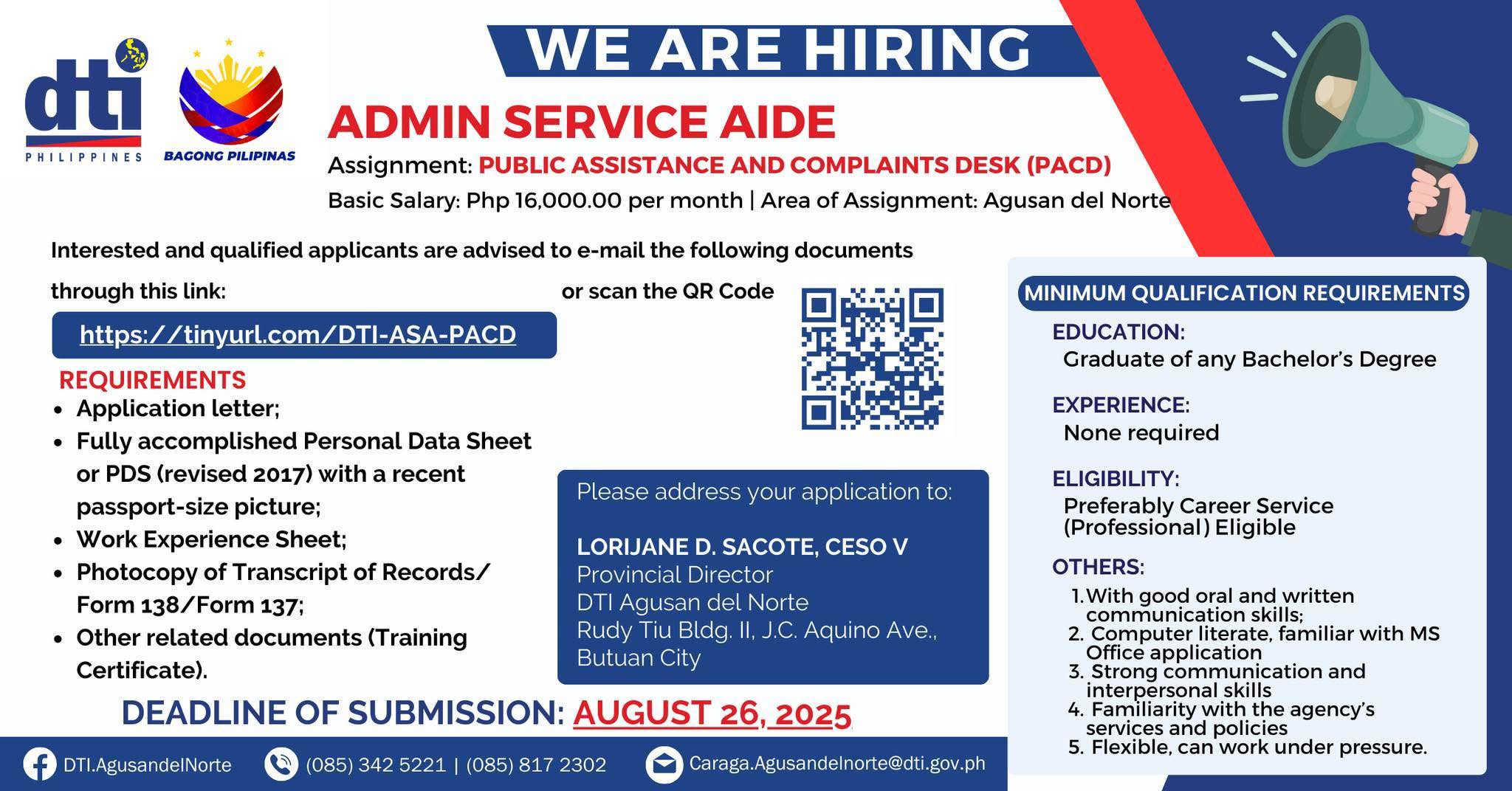 PIA - JOB HIRING! DTI Agusan del Norte is now accepting applications ...
