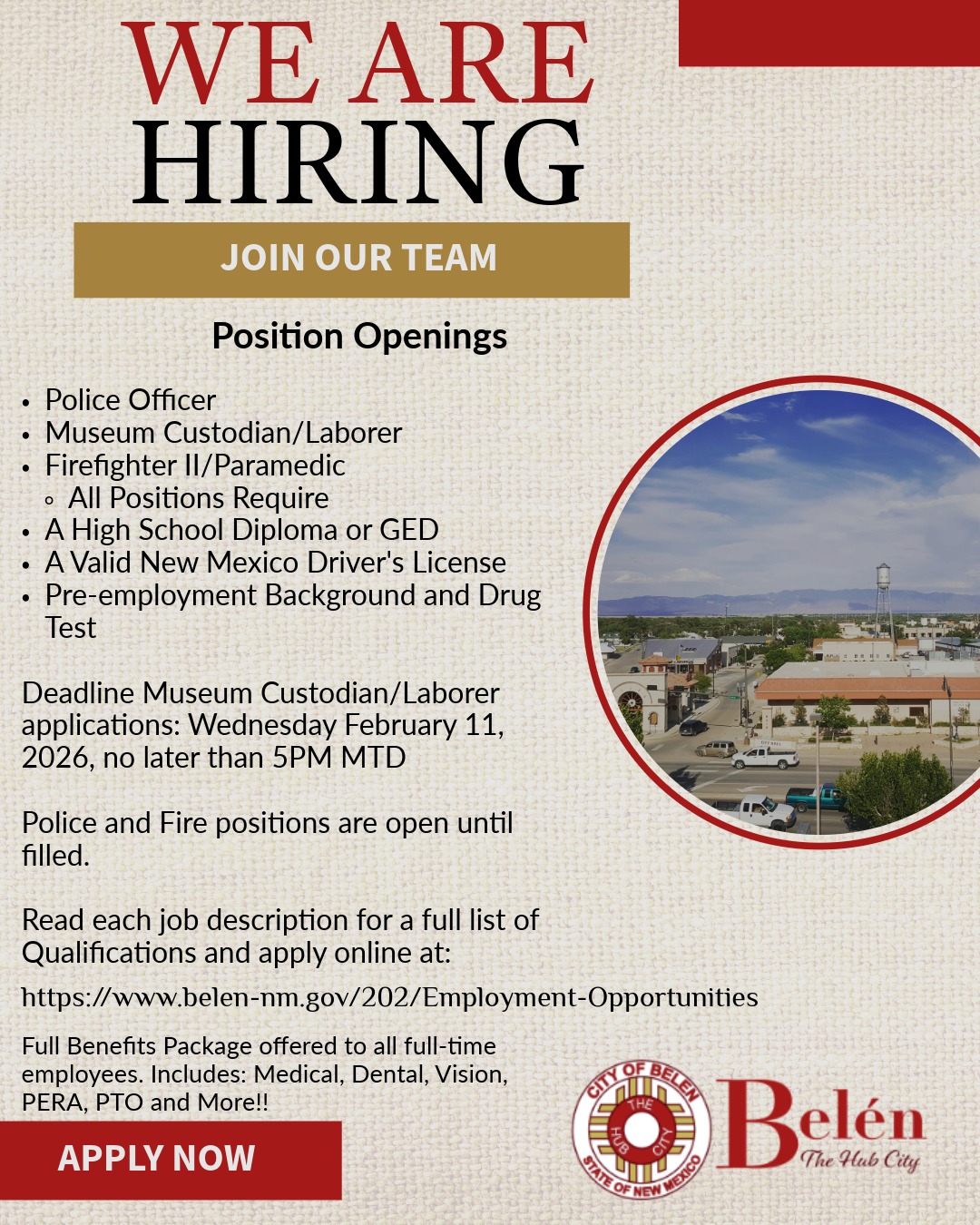 City of Belen - 🚨 We’re Hiring! Join the City of Belen... | Facebook