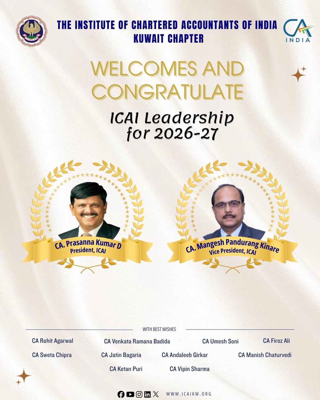 ICAI - Congratulations to the newly elected leadership of the ICAI for ...
