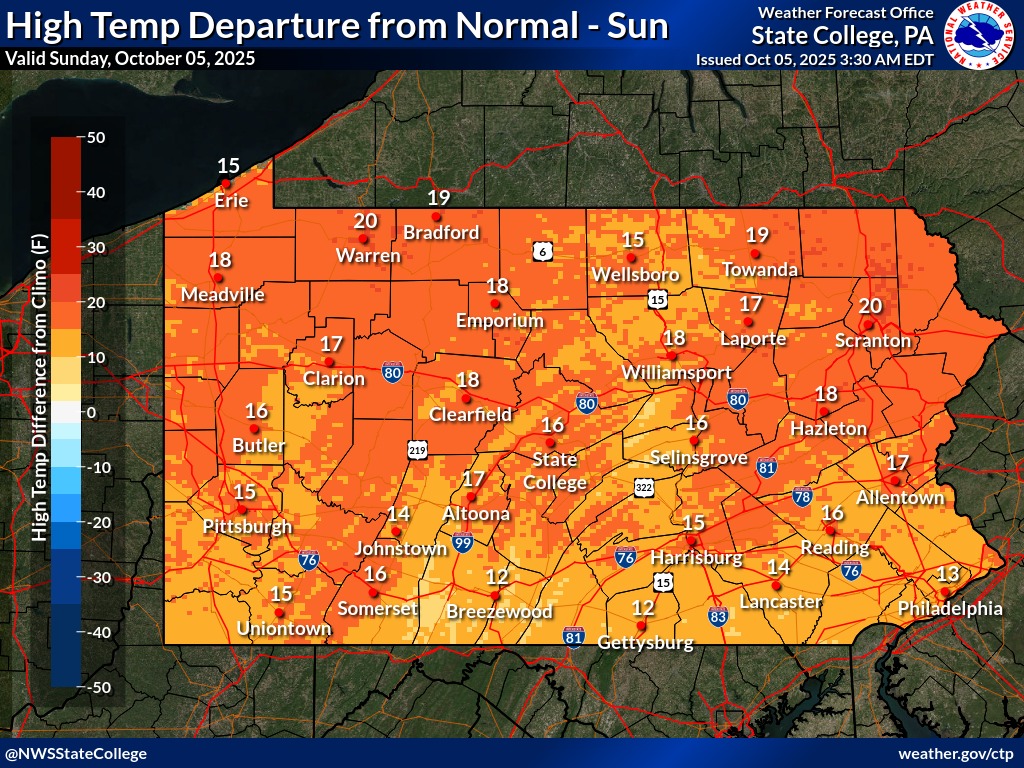 US - 05 OCT 2025 @ 0600 EDT: Temperatures across central Pennsylvania ...