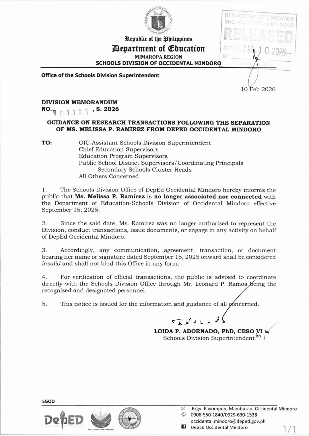 DepEd - 𝐏𝐔𝐁𝐋𝐈𝐂 𝐀𝐃𝐕𝐈𝐒𝐎𝐑𝐘 The Schools Division Office of DepEd Occidental ...