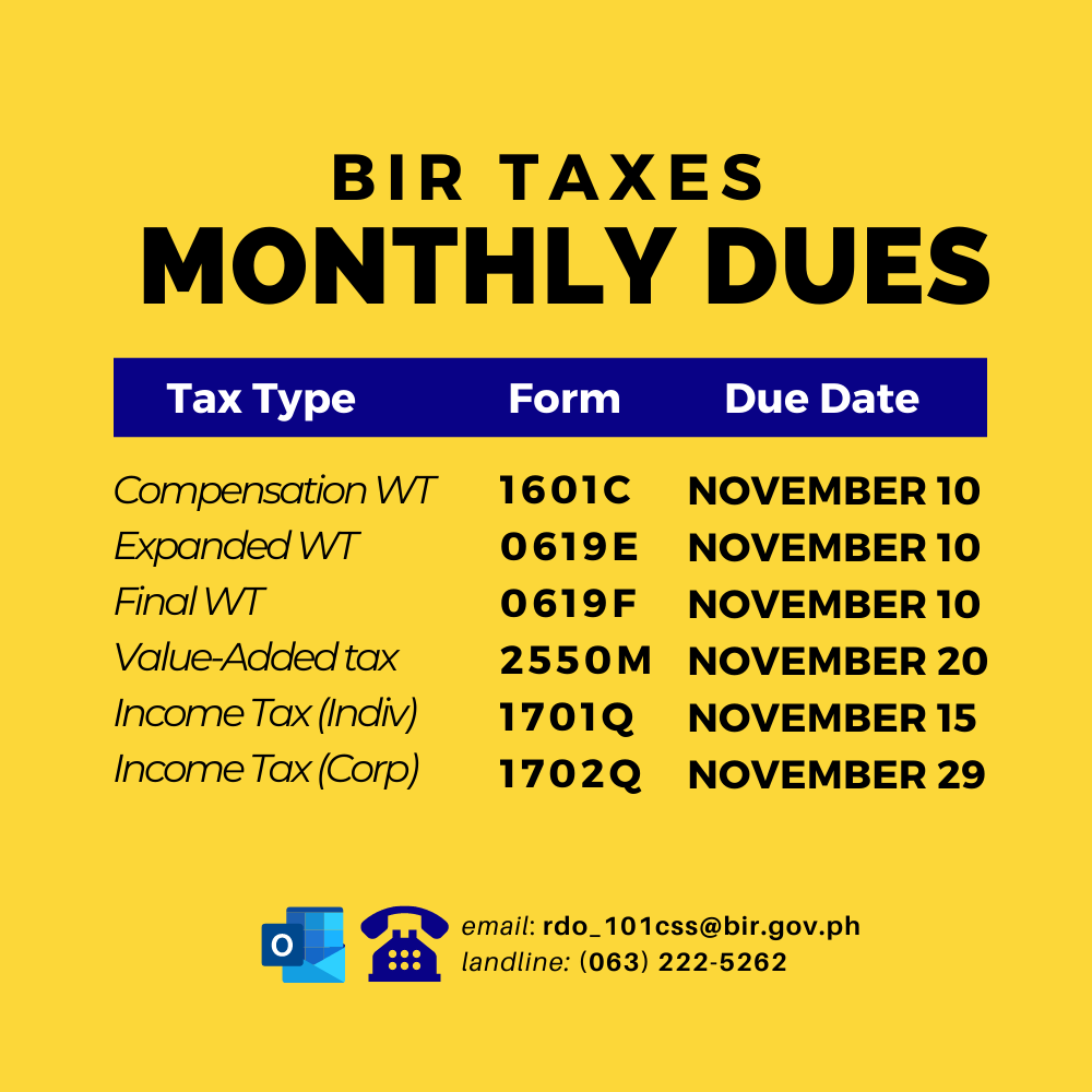 BIR Revenue District Office 101 - Iligan City - 📌 𝗡𝗢𝗩𝗘𝗠𝗕𝗘𝗥 𝗗𝗨𝗘𝗦 ...