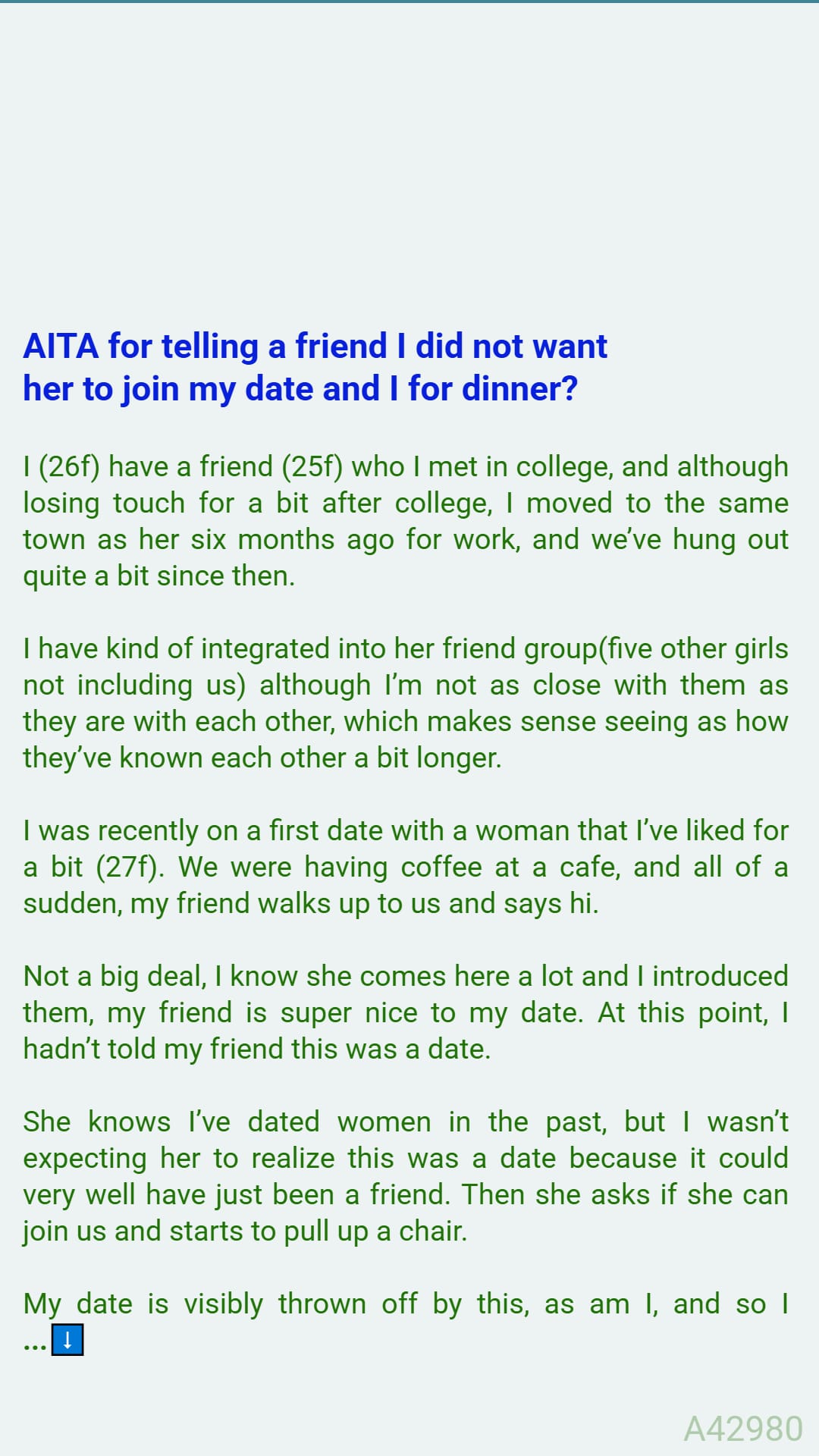 It's - AITA for telling a friend 💁 I did not want her to join my date ...