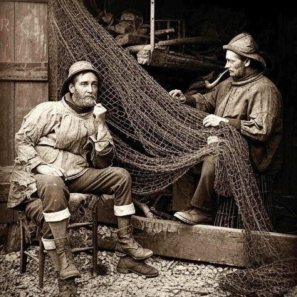 1930's Mending nets at Fishermens Terminal