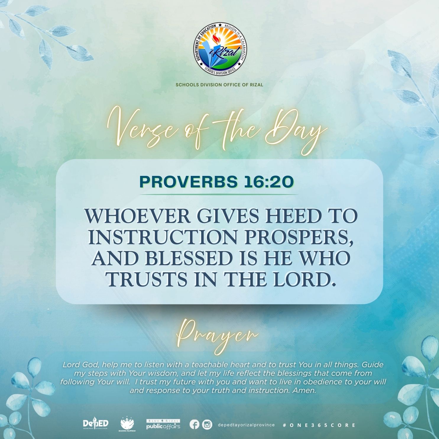 DepEd - 𝑽𝒆𝒓𝒔𝒆 𝒐𝒇 𝒕𝒉𝒆 𝑫𝒂𝒚 January 15, 2026 📖 Proverbs 16:20 