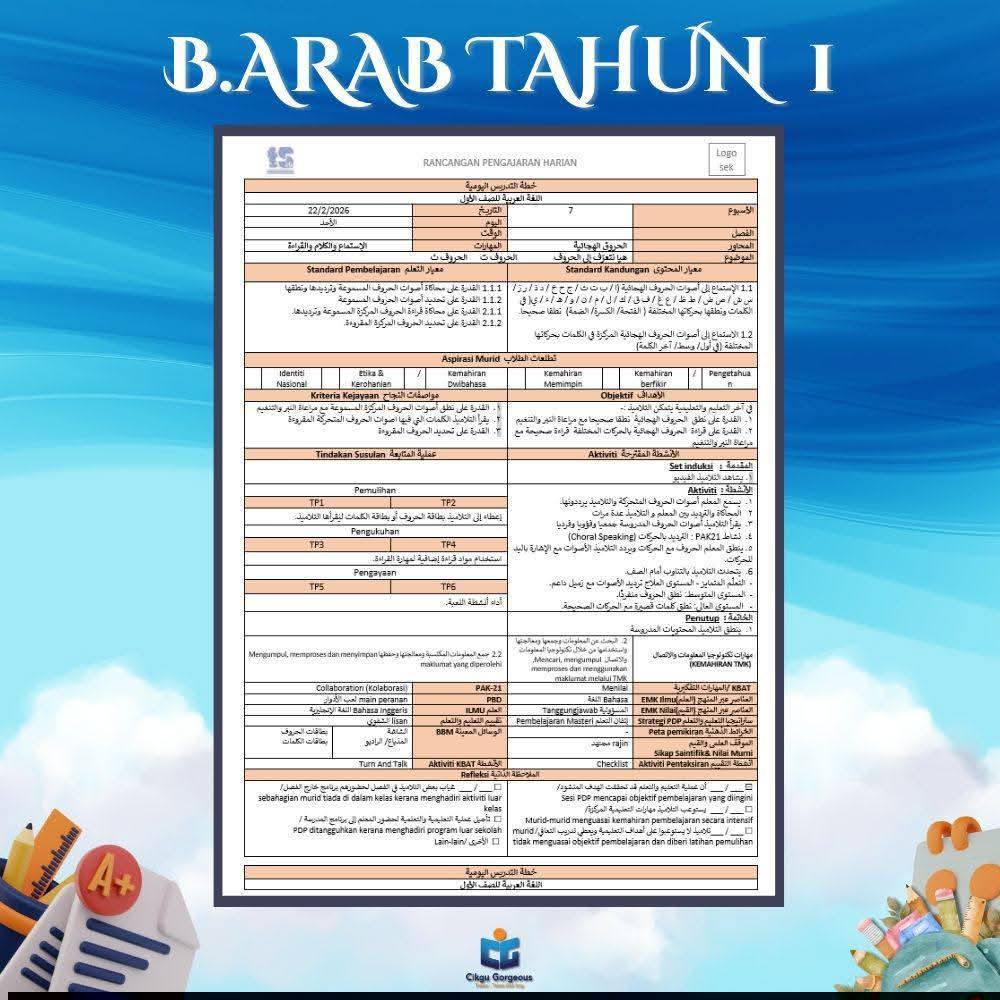 Koleksi - 📘 RPH 2026 Bahasa Arab & Subjek Teras Tahun 1–6 RPH SK 2026 ...