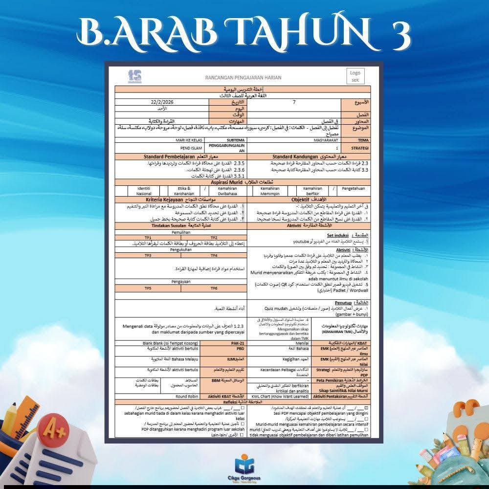 Koleksi - 📘 RPH 2026 Bahasa Arab & Subjek Teras Tahun 1–6 RPH SK 2026 ...
