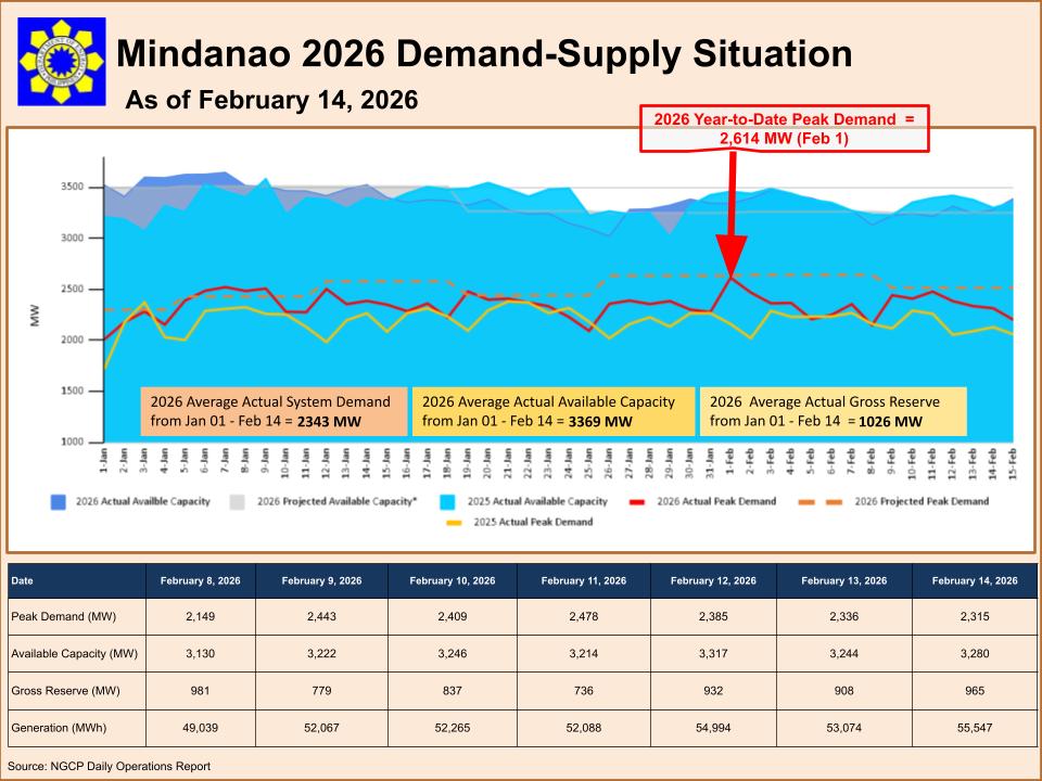 DOE - Mindanao 2026 Demand-Supply Situation as of February 14, 2026 ...