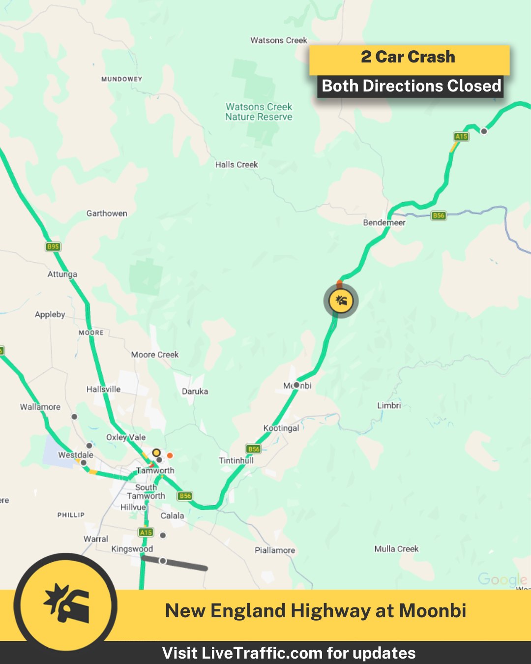 Live - MOONBI: ⚠️ Both directions are closed on the New England Highway ...