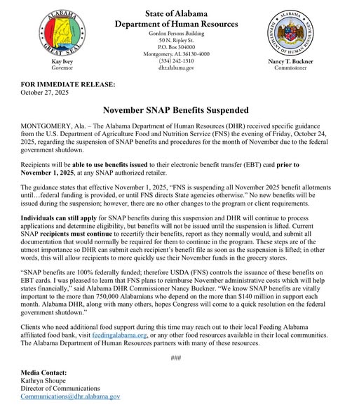 Shine - 🚨 UPDATE: Alabama DHR Confirms SNAP Benefits Suspension ...