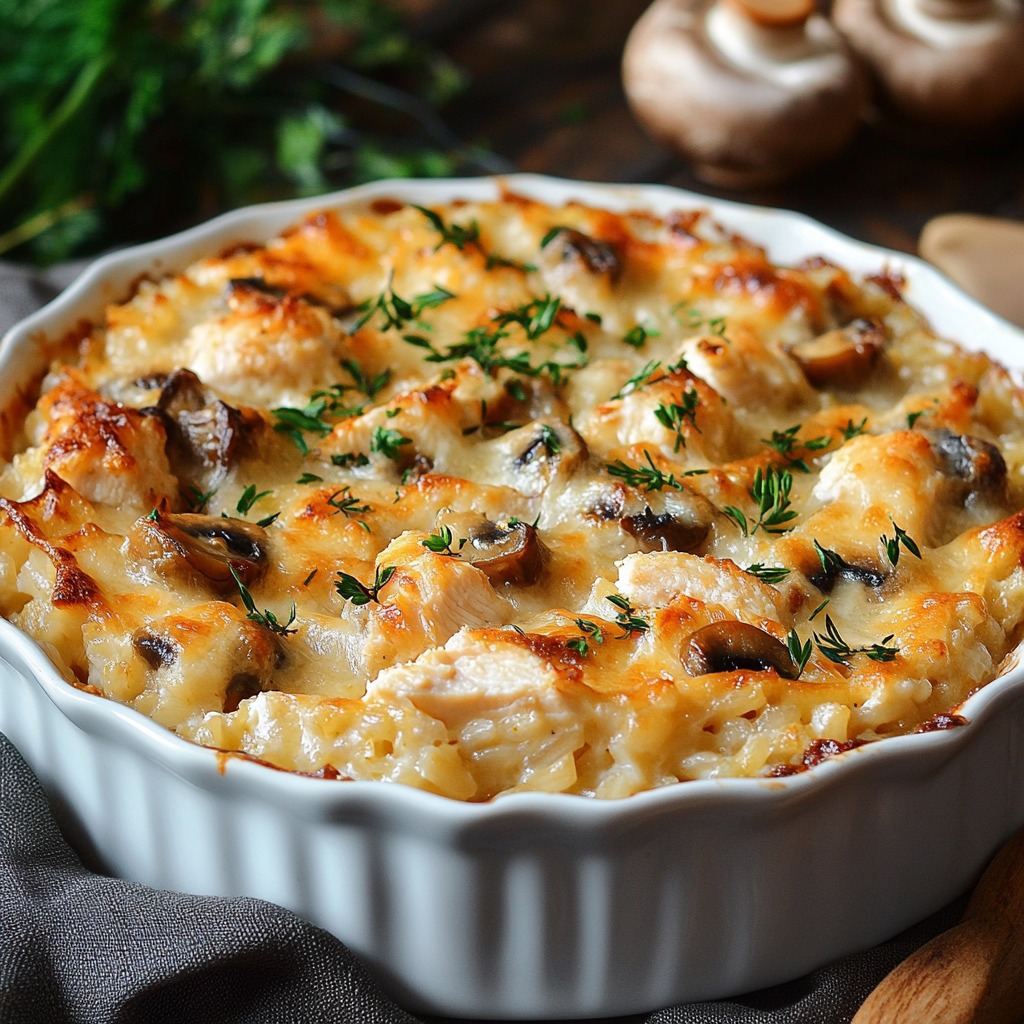 Recette - Gratin de Riz au Poulet et aux Champignons Ingrédients (pour ...