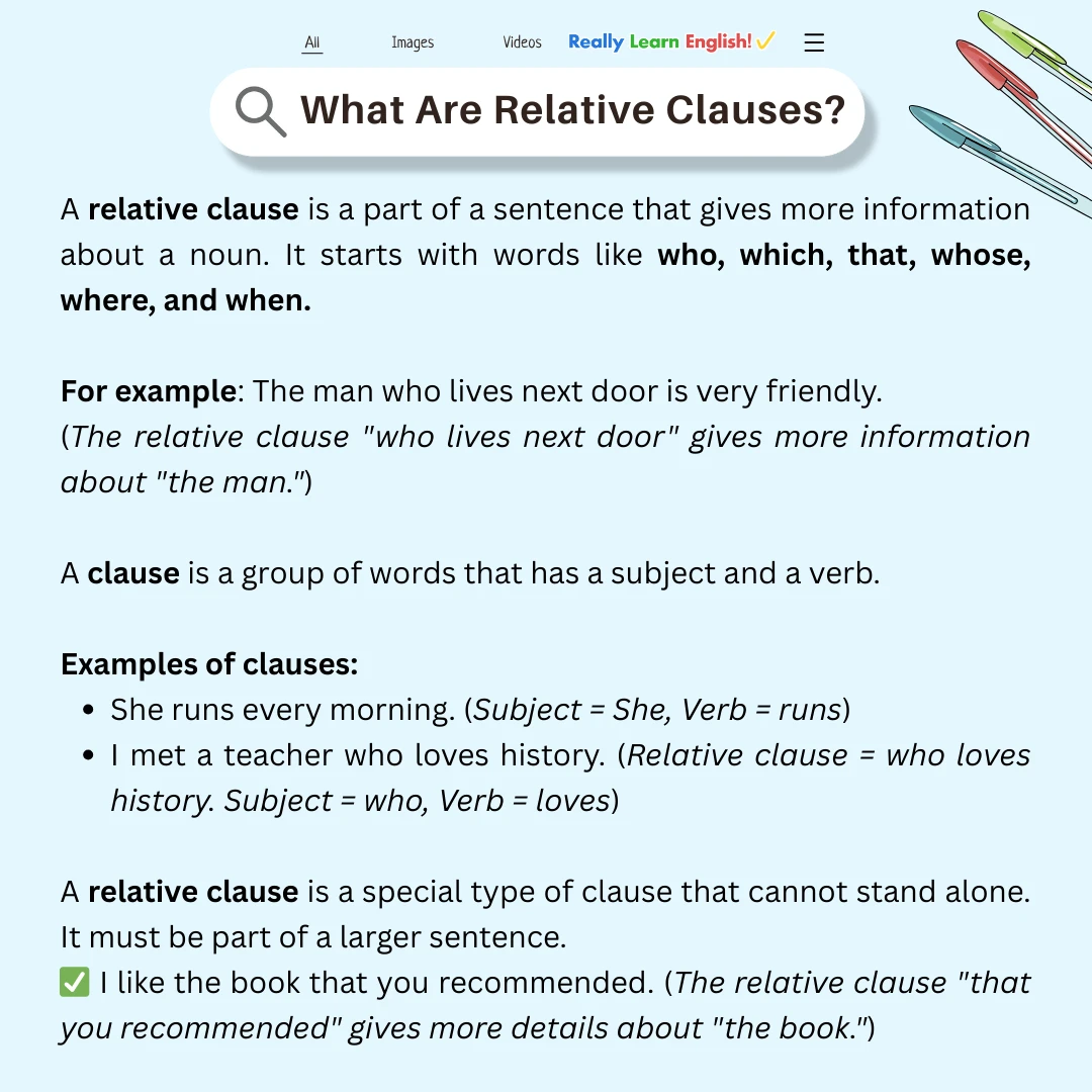 Really - 💡Relative clauses are the “by the way” of English grammar ...