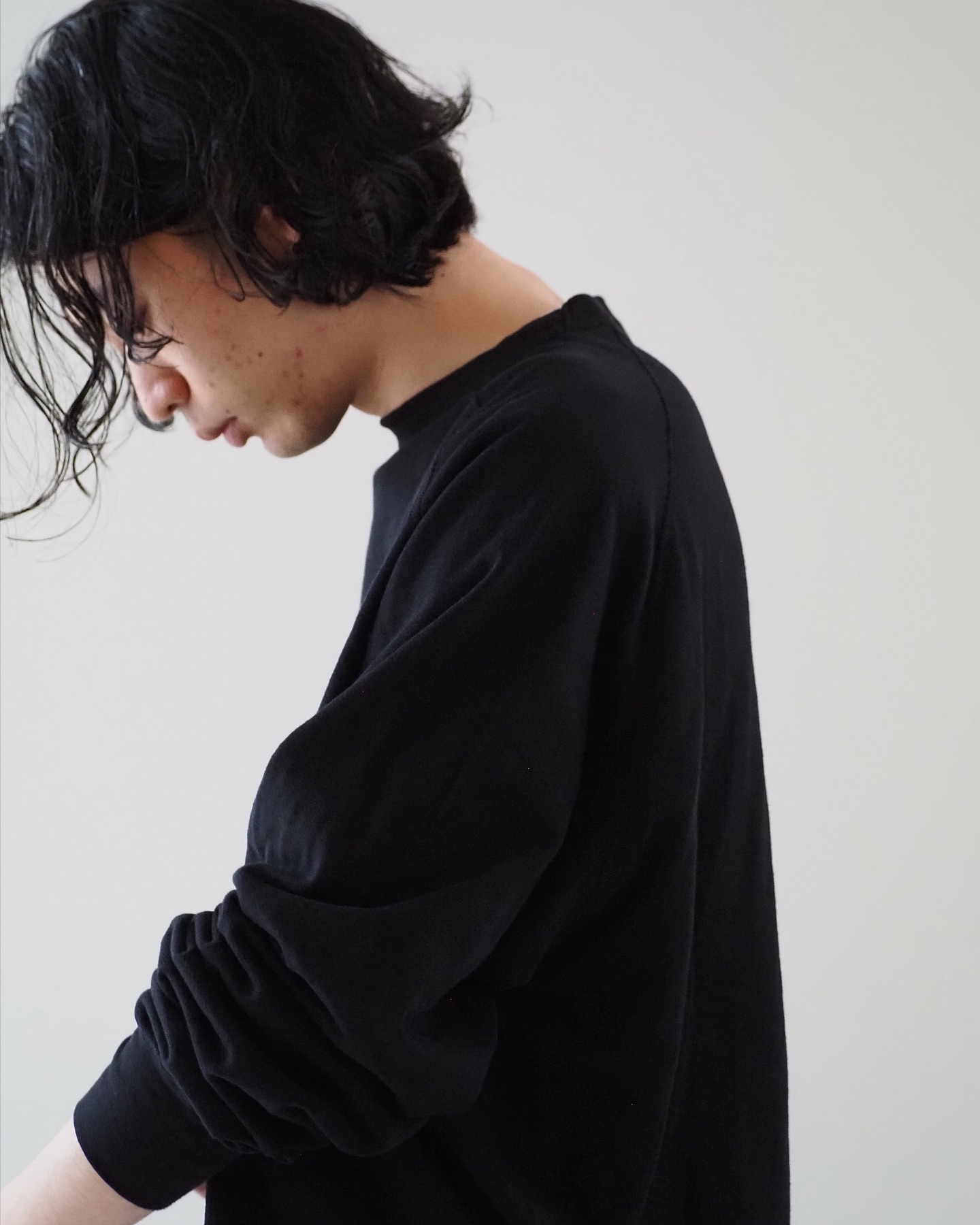 COMOLI B01-05013 LW コットン裏毛 クルーネック color:BLACK size:2,3 