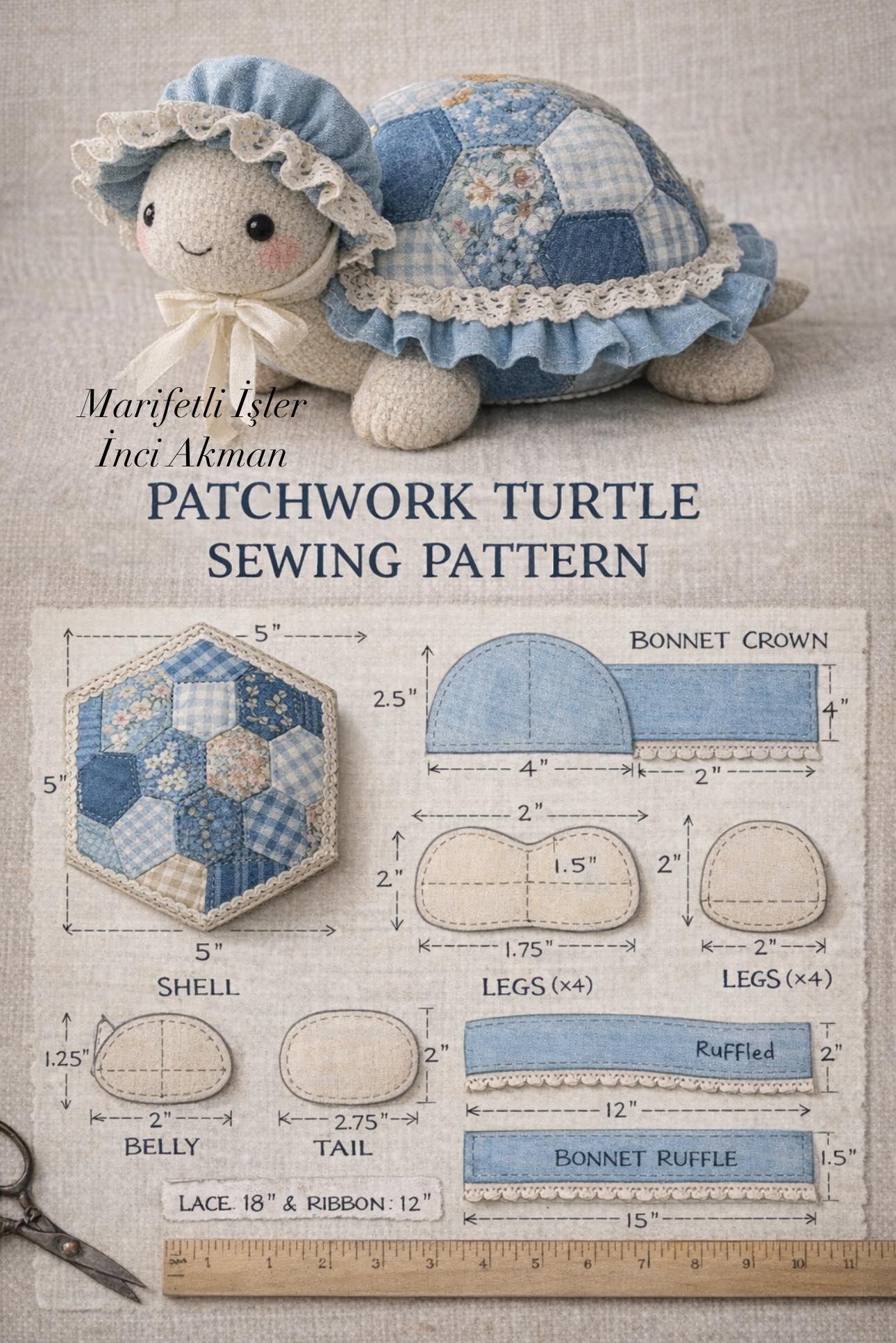 Marifetli - DIY Patchwork Cute Turtle from Old Jeans and Scrap Fabrics ...