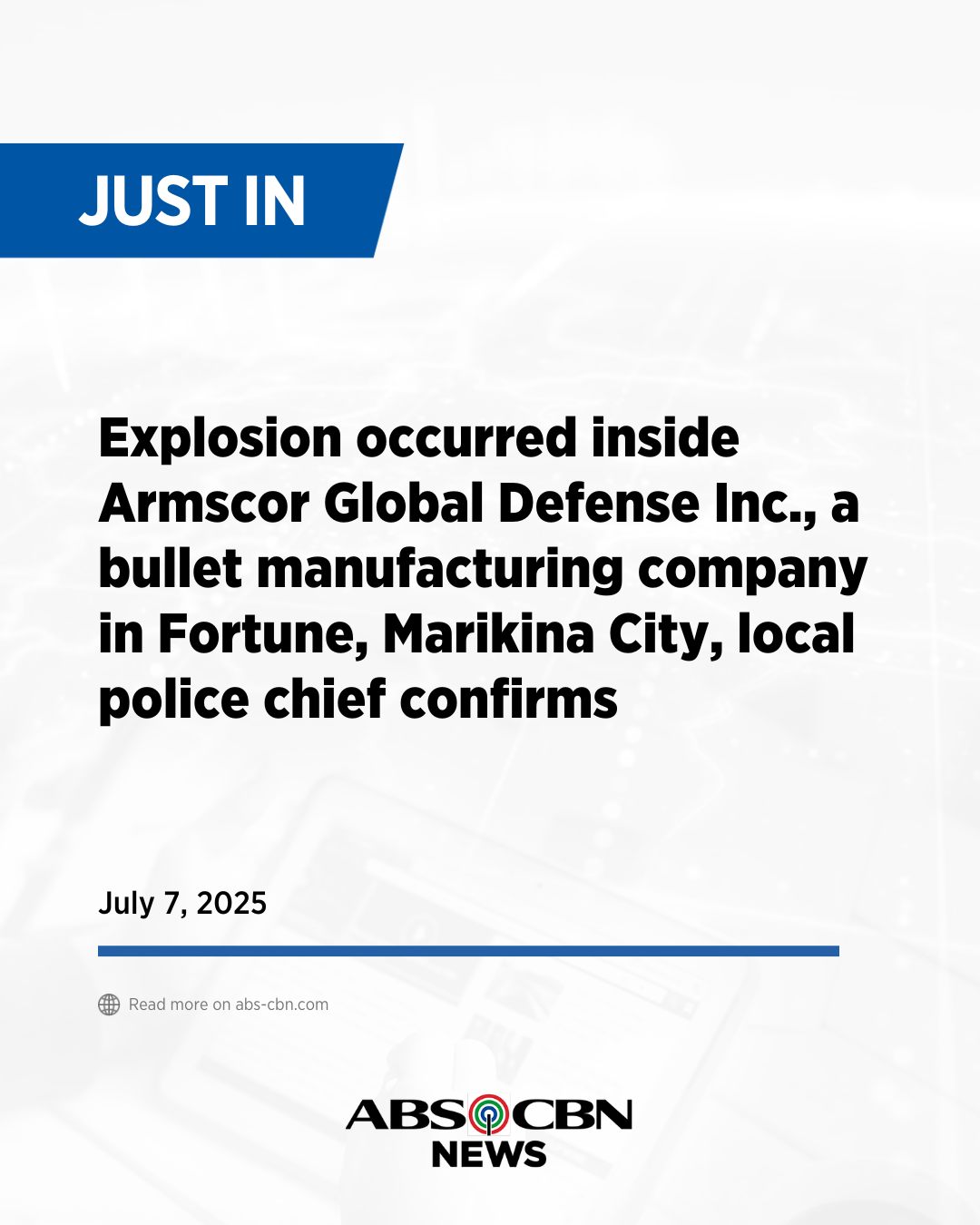 ABS-CBN News - An explosion occurred inside Armscor Global... | Facebook