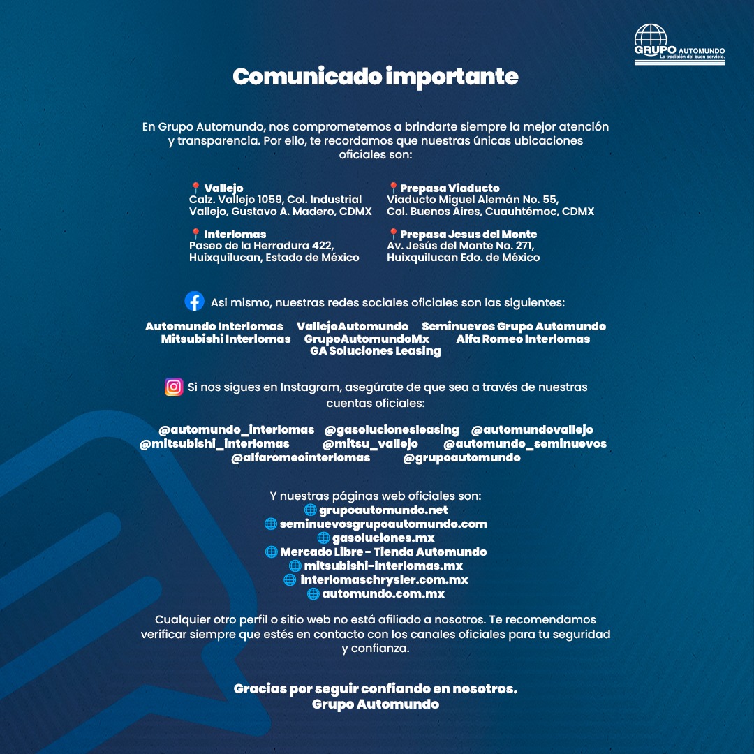 Automundo - ⚠️¡Importante!⚠️ En Grupo Automundo, tu seguridad es lo ...