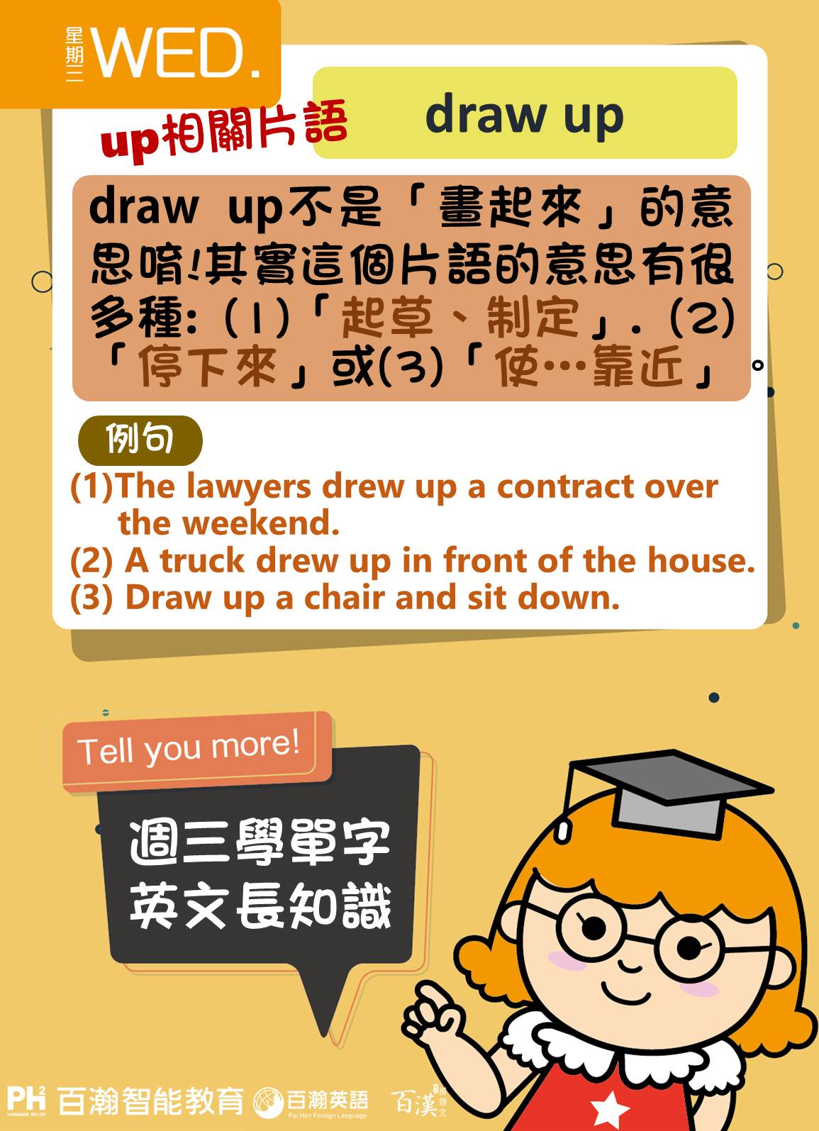 百瀚智能教育 - 上次介紹過act up~ 接下來我們來學”draw up” 你猜猜這是什麼意思呢? #每週一到五...