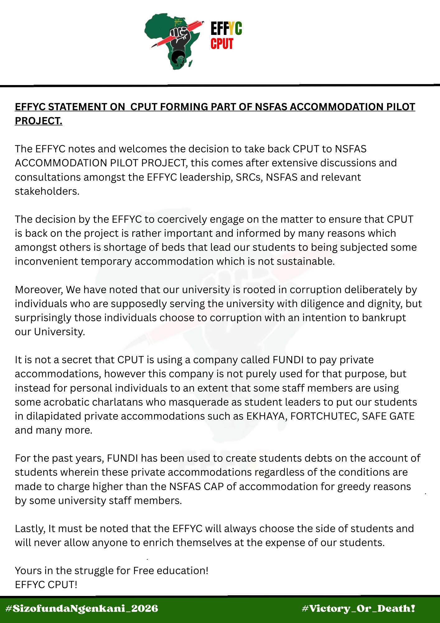UPDATE 🚨🚨 EFFYC STATEMENT ON... - EFFYC CPUT District Six | Facebook