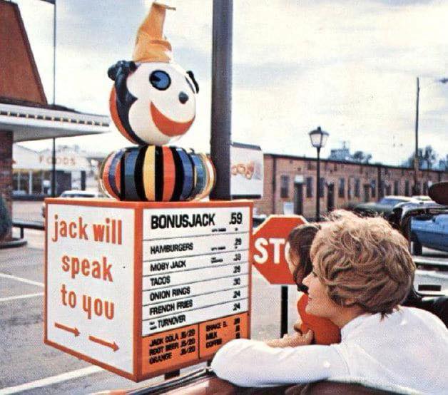 Jack In The Box in the 1960s and the actual jack in the box sign!