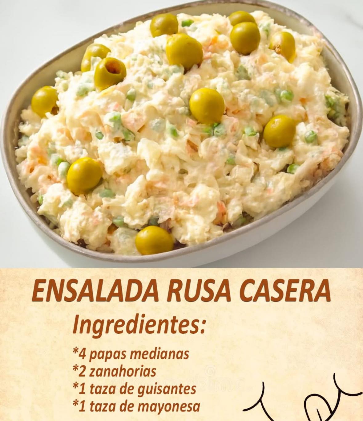 Las - ENSALADA RUSA CASERA 😋 Ingredientes: 4 papas medianas (peladas y ...