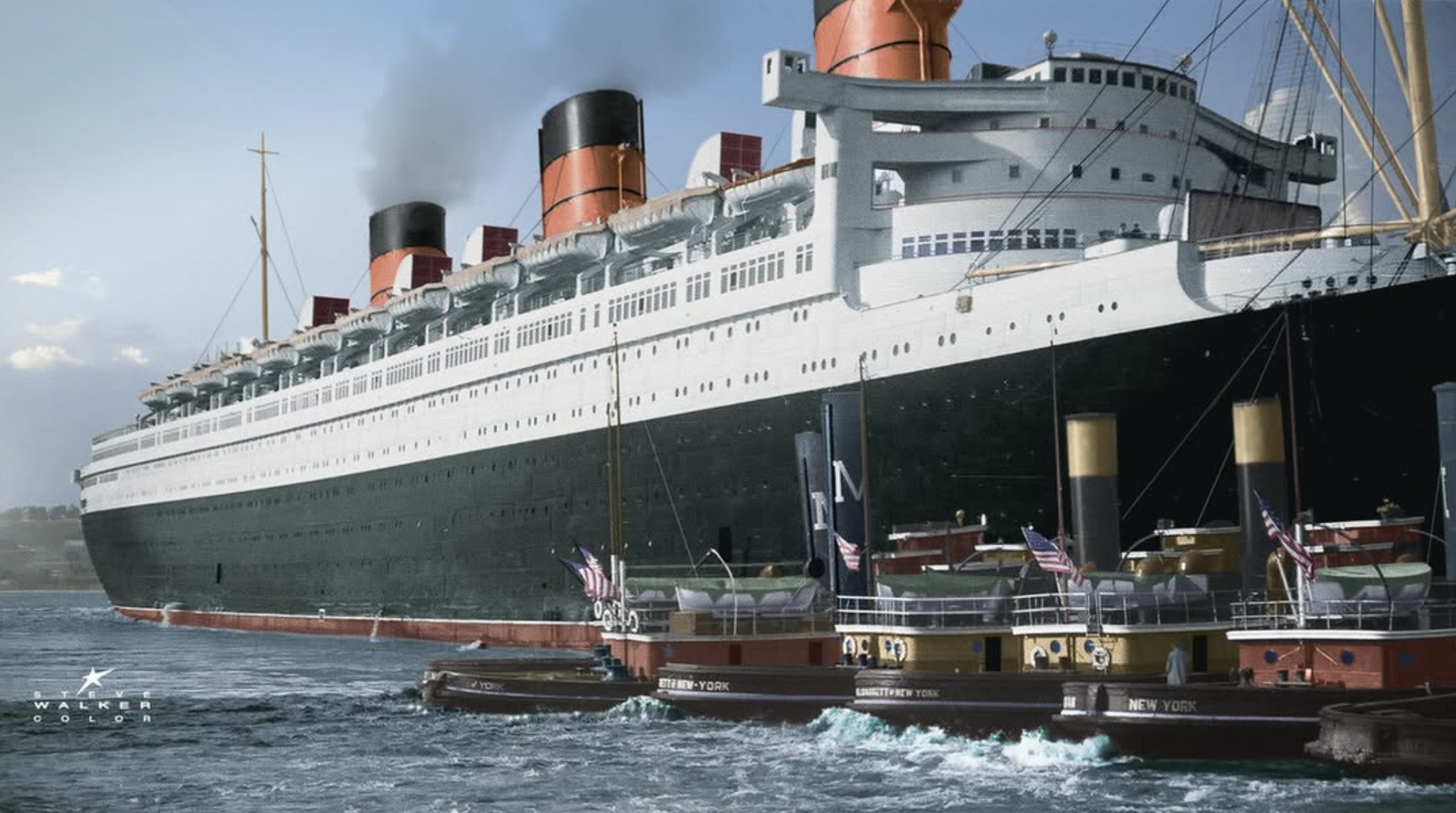 RMS - A photo of the Queen Mary in New York, beautifully colorized by ...