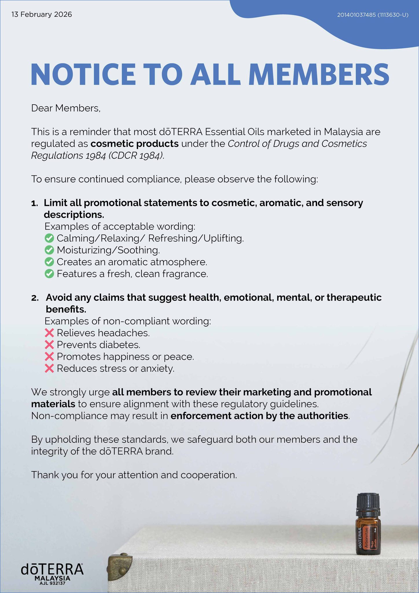 Dear doTERRA members, A... - doTERRA Essential Oils Malaysia | Facebook