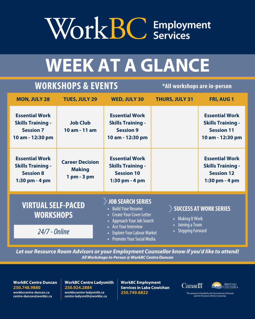 📌We have some excellent workshops... - WorkBC Cowichan Valley | Facebook